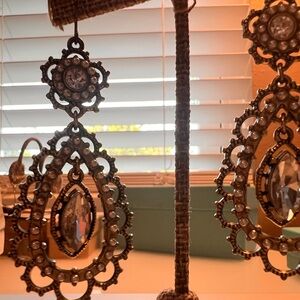 Brown and Silver Filigree Earrings with Teardrop Design